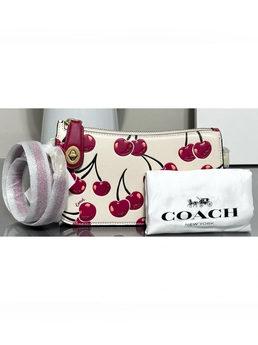 COACH Penn Cherry Print Leather Shoulder Bag